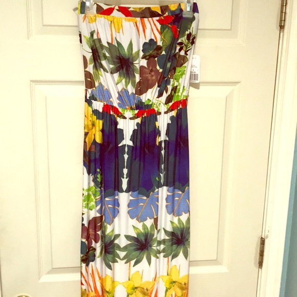 [F21] NWT Tropical Strapless Maxi Dress - Picture 3 of 5